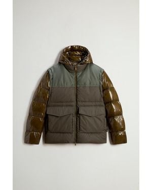 Woolrich Herren Hybride Daunenjacke Mit Abnehmbaren Ärmeln Und Kapuze Grün Größe