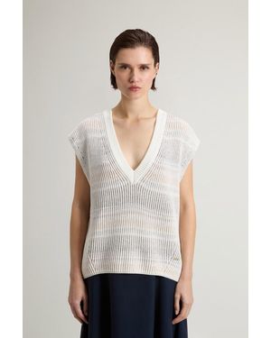 Woolrich Damen Pullunder Aus Einer Baumwollmischung Mit V-Ausschnitt Weiß Größe