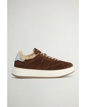 Woolrich Damen Arrow Sneakers Aus Wildleder Und Kalbsleder Braun Größe