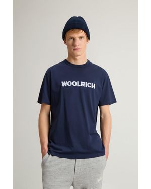 Woolrich Herren T-Shirt Aus Reiner Baumwolle Mit Aufgesticktem Logo Blau Größe