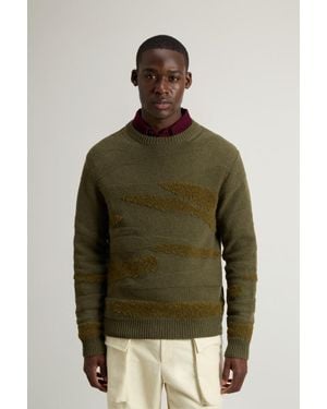 Woolrich Herren Rundhalspullover Aus Wollmischung Grün Größe