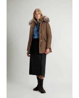 Woolrich Arctic Parka Van Ramar Cloth-Stof Met Afneembare Bontrand Groen Grootte - Bruin