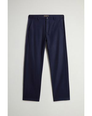Woolrich Chinobroek Van Gerecyclede Wolmix-Flanel Blauw Grootte
