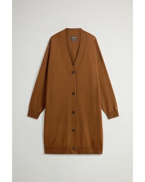 Woolrich Lang Vest Van Zuivere Merino-Scheerwol Bruin Grootte