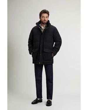 Woolrich Donsjack Van Ramar Cloth Met Afneembare Capuchon Zwart Grootte - Blauw