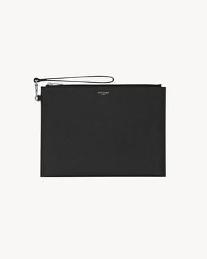 Saint Laurent Funda Para Tableta Con Cremallera Paris De Piel Grain De Poudre Repujada - Negro
