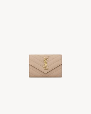 Saint Laurent Cartera Pequeña Tipo Sobre Cassandre Matelassé De Piel Repujada Grain De Poudre - Blanco