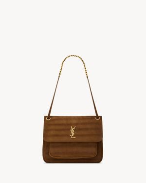 Saint Laurent Niki Mediano De Piel Lisa De Nobuk Con Repujado De Cocodrilo - Marrón