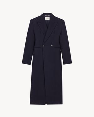 Saint Laurent Abrigo Largo De Franela De Lana Cepillada - Azul