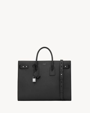 Saint Laurent Sac De Jour Thin Large De Piel Granulada - Negro