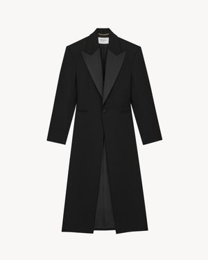 Saint Laurent Abrigo Largo Tipo Esmoquin De Grain De Poudre - Negro