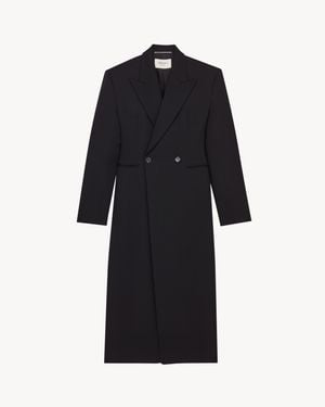 Saint Laurent Abrigo Largo De Grain De Poudre - Negro