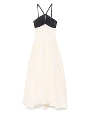 Raquel Diniz Weißes Schwarzes Leinen-Seiden-Maxikleid