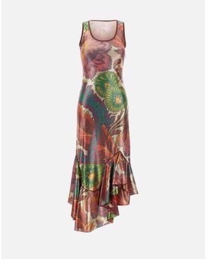 Etro Mehrfarbiges Laminiertes Jersey-Kleid - Weiß