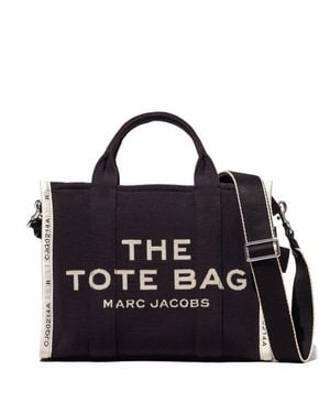 Marc Jacobs Schultertasche Aus Schwarzem Stoff Mit Beigem Besatz