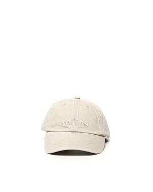Stone Island Beigefarbene Baseballkappe Aus Baumwolle Mit Kompass-Logo - Weiß