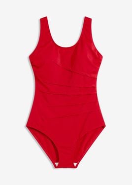 bonprix Costume Intero Con Pieghe Decorative Ed Effetto Modellante Leggero - Rosso