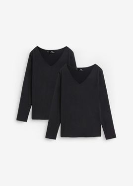 bonprix Maglia A Maniche Lunghe Aderente (Pacco Da 2) - Nero