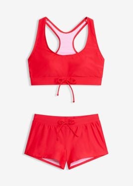 bonprix Bikini A Bustier Con Pantaloncini Da Mare (Set 2 Pezzi) - Rosso