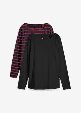 bonprix Maglia A Maniche Lunghe Con Scollo A Barca (Pacco Da 2) - Viola