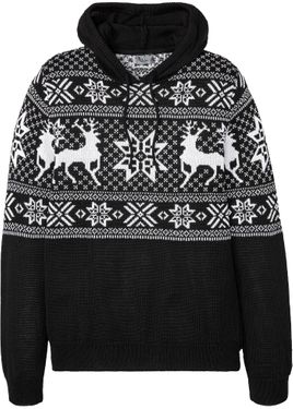 bonprix Maglione Norvegese Con Cappuccio E Cotone - Nero