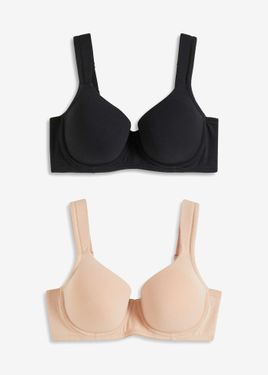 bonprix Reggiseno Con Coppe Preformate E Ferretto, Con Cotone Biologico (Pacco Da 2) - Nero