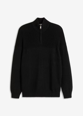 bonprix Maglione Con Zip E Cotone - Nero
