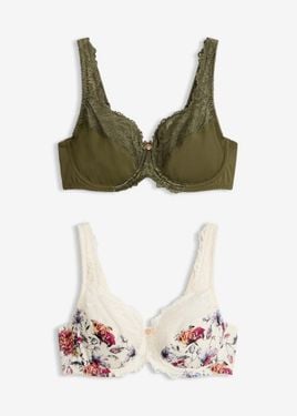 bonprix Reggiseno Con Ferretto E Fantasia Floreale (Pacco Da 2) - Verde