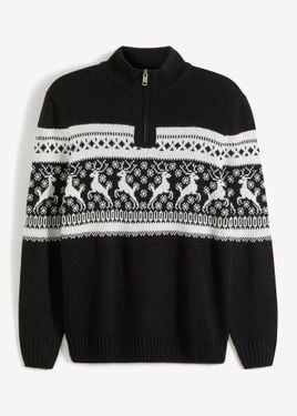 bonprix Maglione Norvegese Con Collo E Zip - Nero