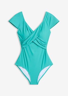 bonprix Costume Intero Con Dettaglio Incrociato Ed Effetto Modellante Leggero - Blu