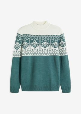 bonprix Maglione Norvegese Con Collo Dritto - Verde