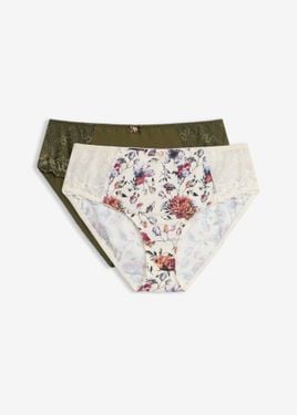 bonprix Slip Alto Con Fantasia Floreale (Pacco Da 2) - Bianco