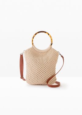 bonprix Borsa Shopper Effetto Macramè - Neutro