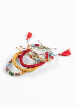 bonprix Bracciale Di Perline Con Piccole Nappe (Set 4 Pezzi) - Rosso