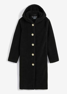 bonprix Pelliccia Teddy Sintetica Con Cappuccio E Tasche - Nero