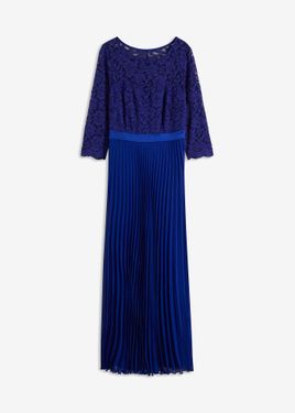 bonprix Abito Di Chiffon Con Pizzo E Gonna Plissettata - Blu