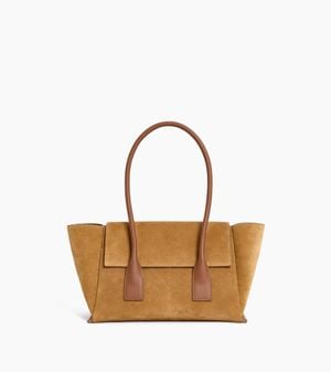 Le Tanneur Mittelgroße Cabas-Tasche Mit Klappe Elena Aus Velours-Spaltleder - Weiß