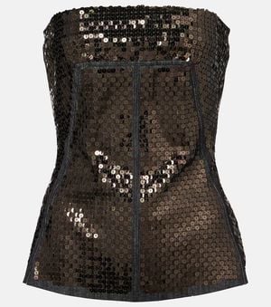 Rick Owens Sequined Denim Bustier Top - Black