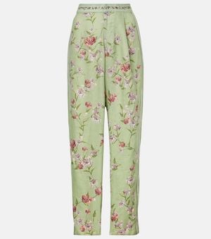 Agua Bendita Florecer Honeysuckle Linen Wide-Leg Pants - Green