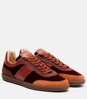 Tod's Tabs Leather-Trimmed Velvet Trainers - Brown