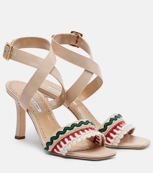 Manolo Blahnik Mabeco 90 Embroidered Leather Sandals - Metallic
