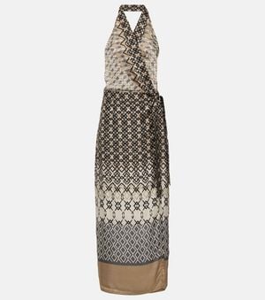 Brunello Cucinelli Printed Halterneck Silk Maxi Dress - White