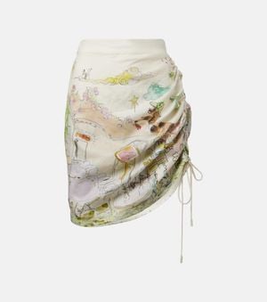 ALÉMAIS Falda Corta Anouk De Lino Fruncida - Blanco