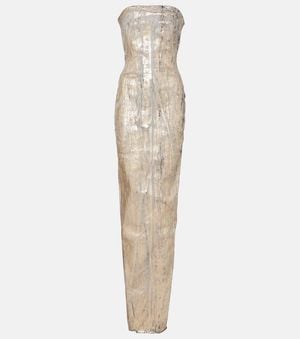 Rick Owens Coated Denim Bustier Gown - White