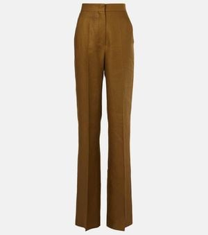 Max Mara Pantaloni A Gamba Larga Aversa Con Logo - Marrone