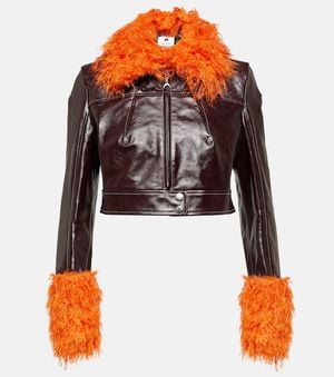 Marine Serre Faux Fur-Trimmed Leather Jacket - Red