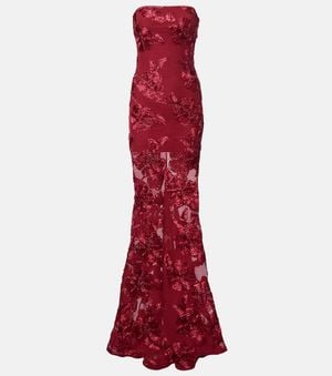 ROTATE BIRGER CHRISTENSEN Floral-Applique Mesh Gown - Red
