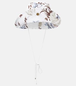 Erdem Floral Linen-blend Bucket Hat - White