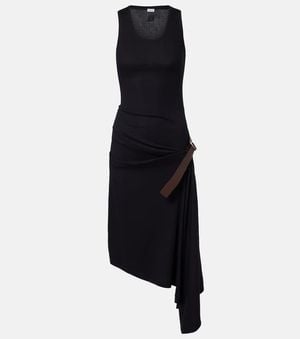 Loewe Belted Ribbed-Knit Draped Cotton-Blend Midi Dress - Black