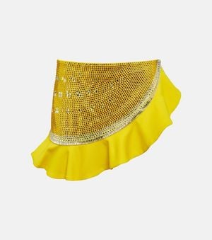 Area Embellished Ruffled Wool Miniskirt - Yellow
